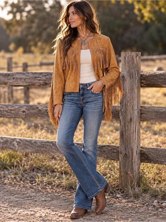 Miss Me Jackets & Blazers - Miss Me Western Fringe Faux Suede Jacket Brown Large NWT